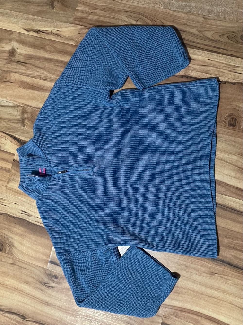 Edikted Amour Blue Ribbed Quarter Zip Oversized Sweater XS 100% Cotton